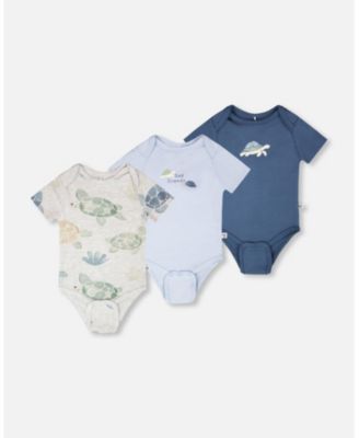 Baby Boy 3 Pack Evolutive Cotton Jersey Onesies Grey Mix Turtle Print - Baby