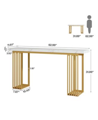 Modern Console Table with Faux Marble Top & Metal Base, 63" Narrow Long Sofa Table for Entryway, Hallway, Living Room