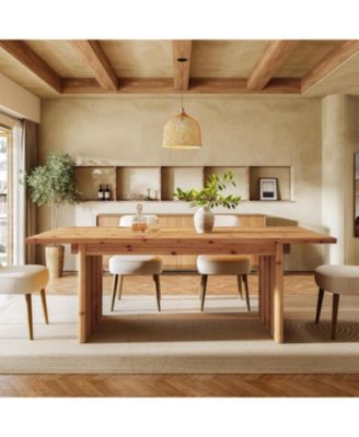 Solid Wood Dining Table for 6, 63 Inches Farmhouse Rectangle Kitchen Dinner Tables for Dining Room, Kitchen, Living Room, Rustic Brown