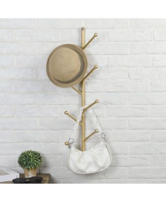 8-Branch Wall Mounted Metal Coat Rack with Gold Finish for Hats, Coats, Bags