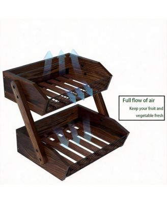 2 Tier Wood & Metal Fruit Veggie Storage Rack