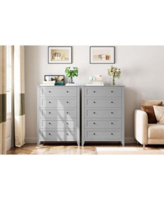 Grey 5 Drawer Dresser for Bedroom, Tall Dresser with Deep Drawers & Metal Knobs, Modern Wooden Chests of Drawers for Entryway