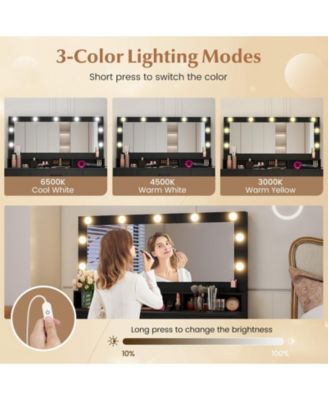 Makeup Vanity Table with Mirror and Lights, Power Outlets, Bedroom Dressing Desk