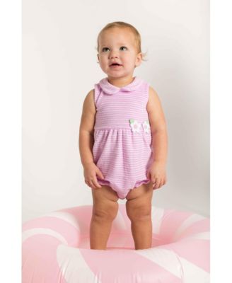 Baby Girls Stripe Terry Romper with Flowers