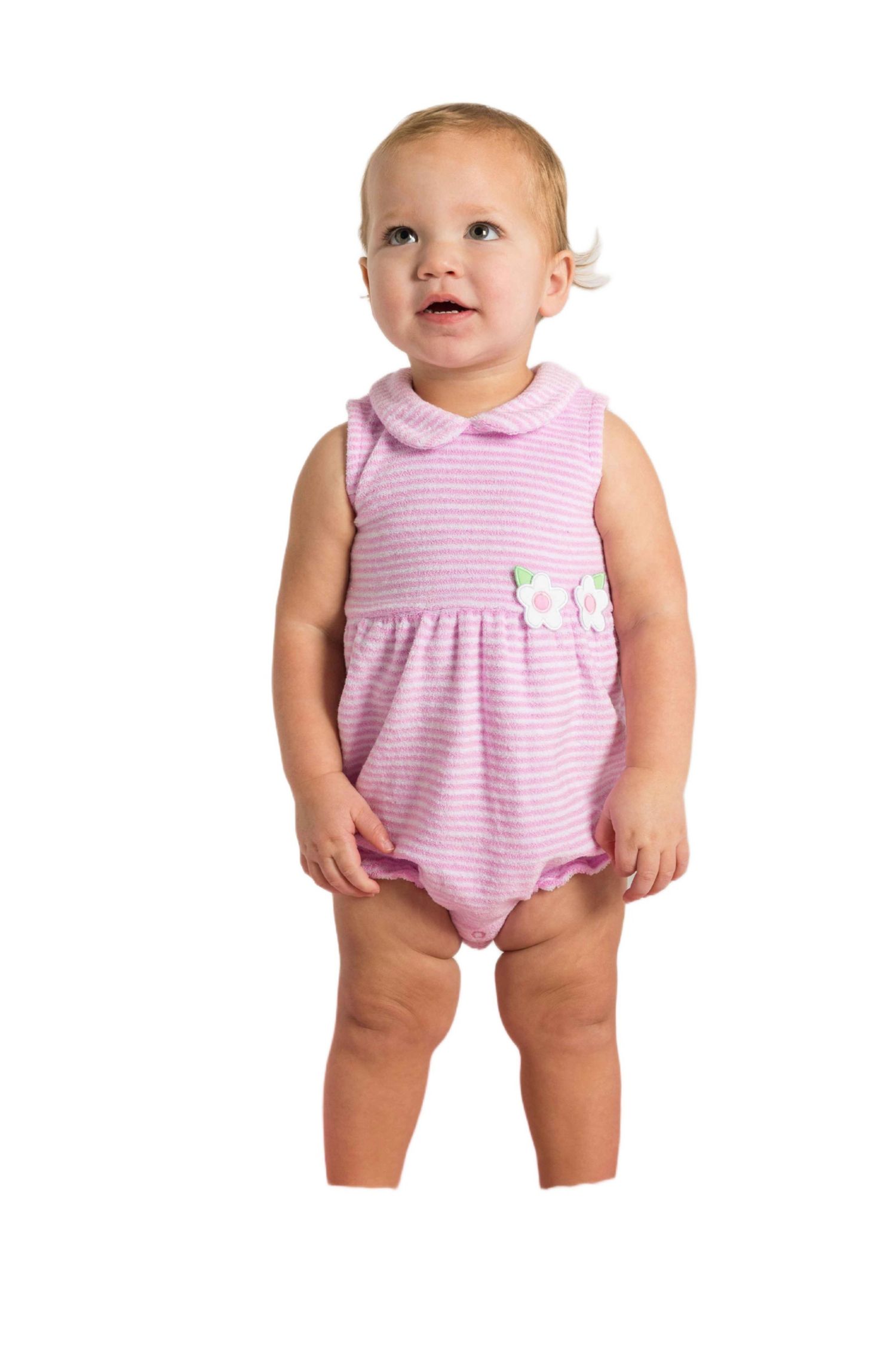 Baby Girls Stripe Terry Romper with Flowers