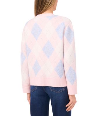 Women's Argyle Long-Sleeve V-Neck Cardigan Sweater