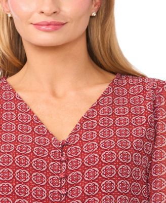 Women's Elastic Cuff V-Neck Button Up Top