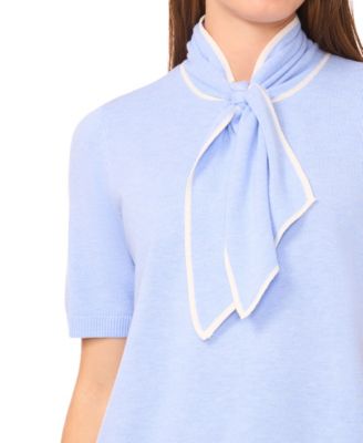 Women's Tipped Tie-Neck Pull-On Sweater