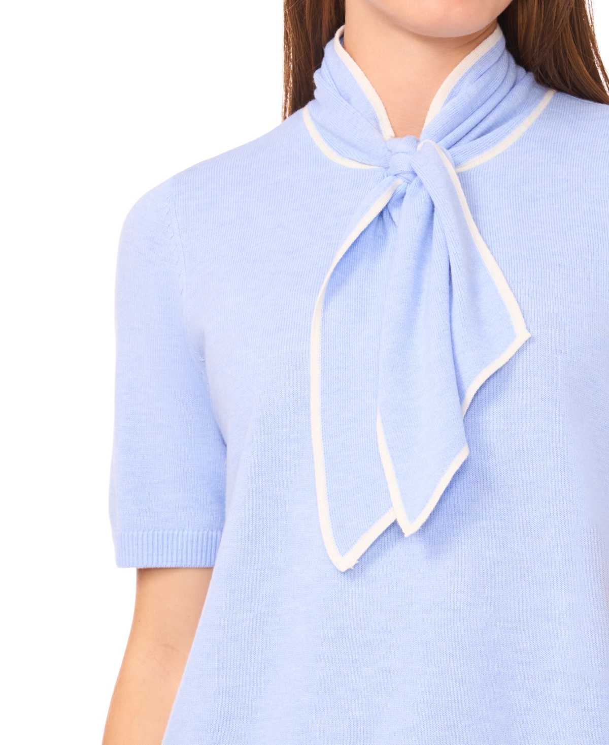 CeCe Women's Tipped Tie-Neck Pull-On Sweater