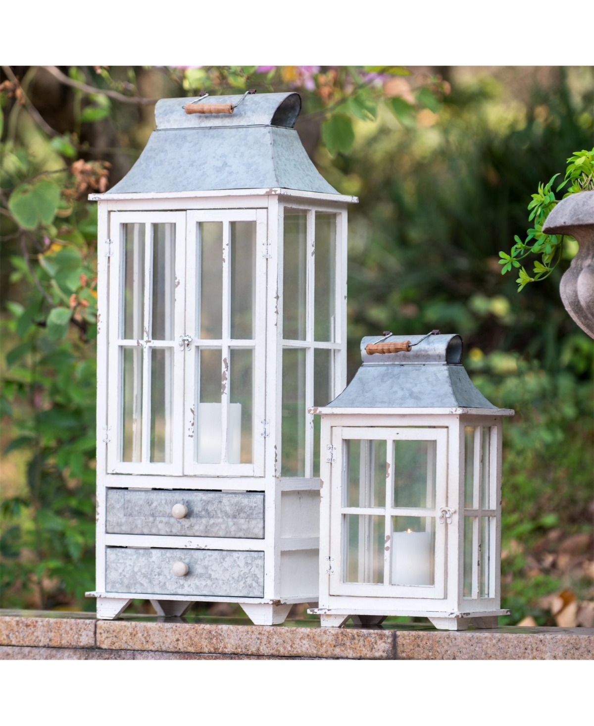 Clihome Wooden Candle Lantern Decorative Lantern Holder Decor for Outdoor, Home Garden Wedding