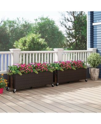 Outdoor Wicker Raised Garden Bed with Wheels and PE Liner