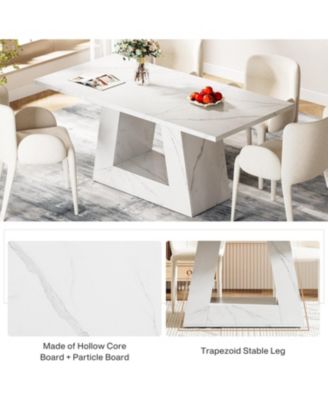 63" Dining Table for 4 to 6 People, Rectangular Dining Room Table, Modern Wooden Faux Marble Dinner Table with Sturdy Base