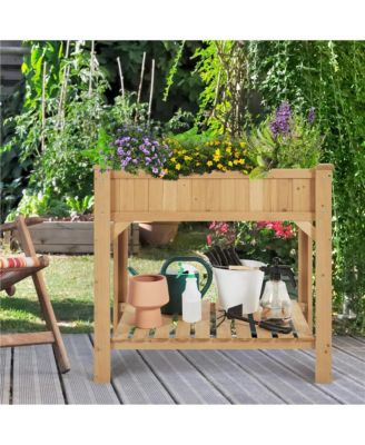 8-Pocket Wood Elevated Garden Planter with Fabric Liner