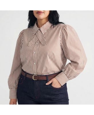Plus Size Janet Tie-Neck Cotton Poplin Shirt