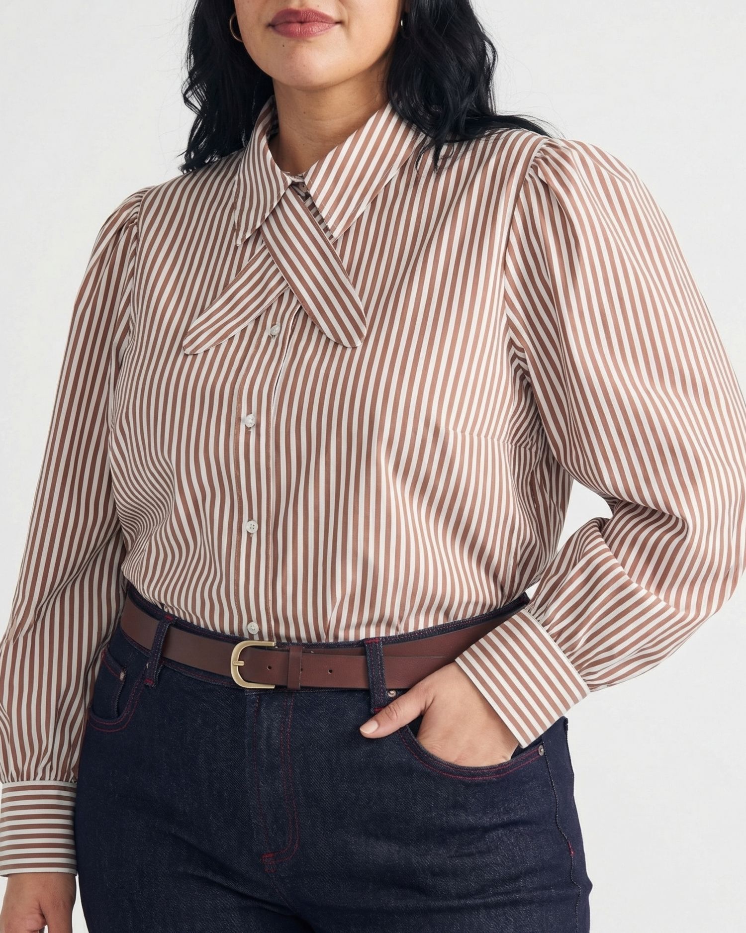 Women's Plus Size Janet Tie-Neck Cotton Poplin Shirt