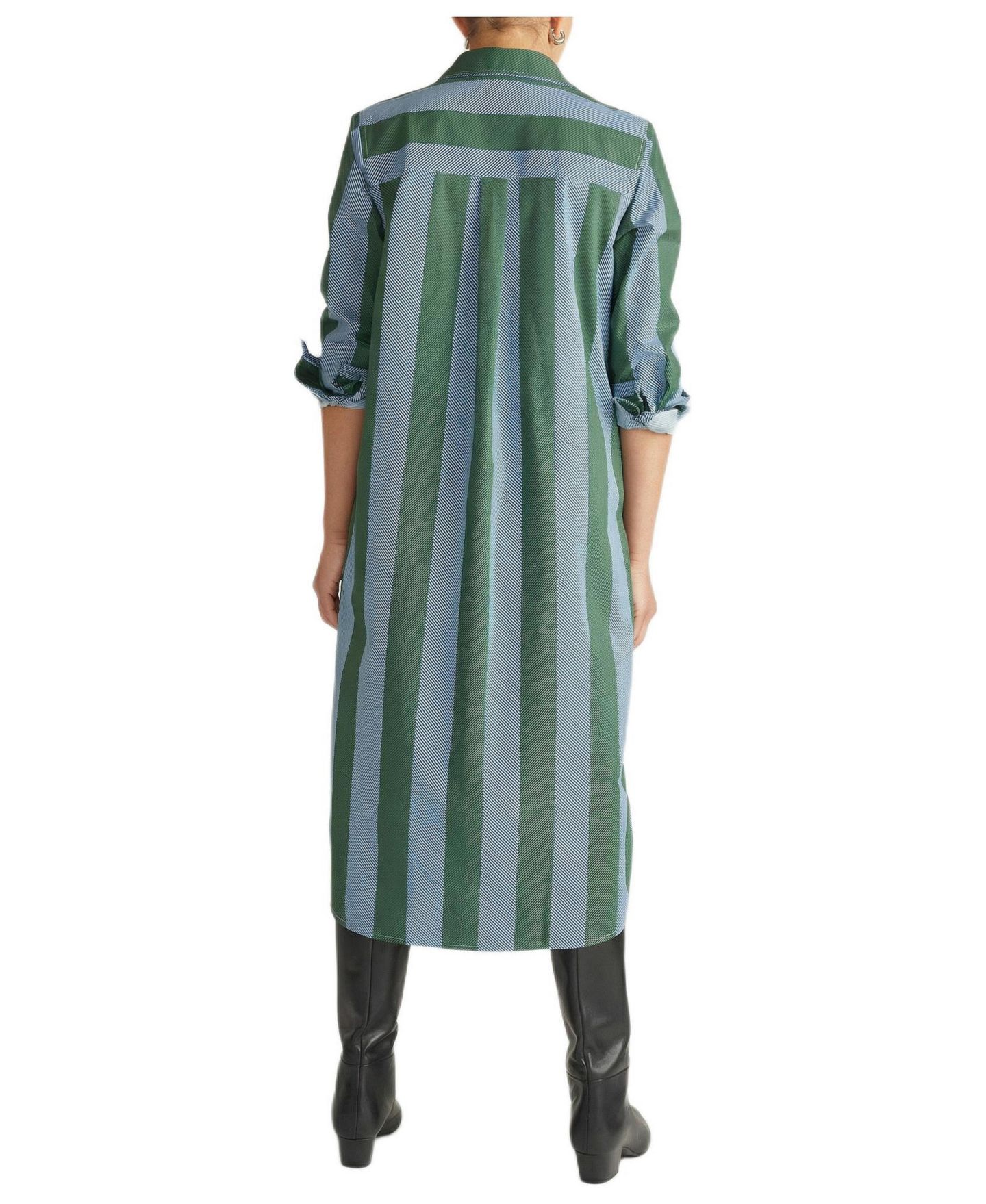 Женское платье Universal Standard Plus Size Odeon Stretch Poplin Shirtdress, цвет: Зелёный / Синий полосатый — фото 2