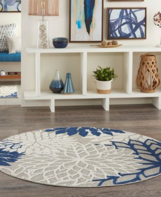 Aloha ALH05 Ivory and Navy 5'3" Round Rug