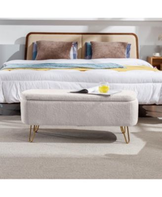 Gold-Legged Faux Fur Storage Ottoman