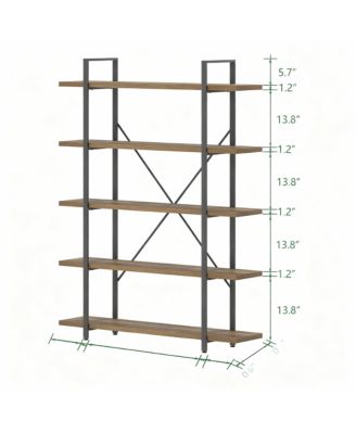 5 Tier Industrial Metal and Wood Bookshelf for Home