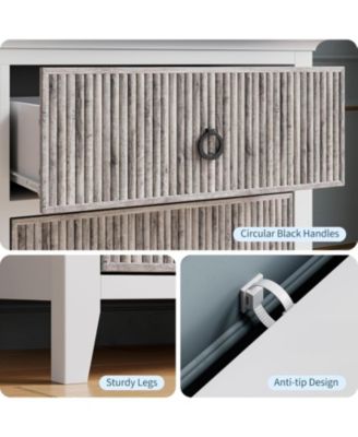 6 Drawer Dresser for Bedroom, Waveform Fluted Chest with Large Drawer, Wooden Chest of Storage Cabinet, Fluted Dressers for Bedroom Living Room