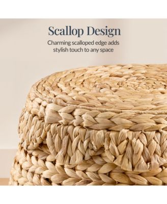 Scalloped Water Hyacinth Storage Tote Basket with Lid