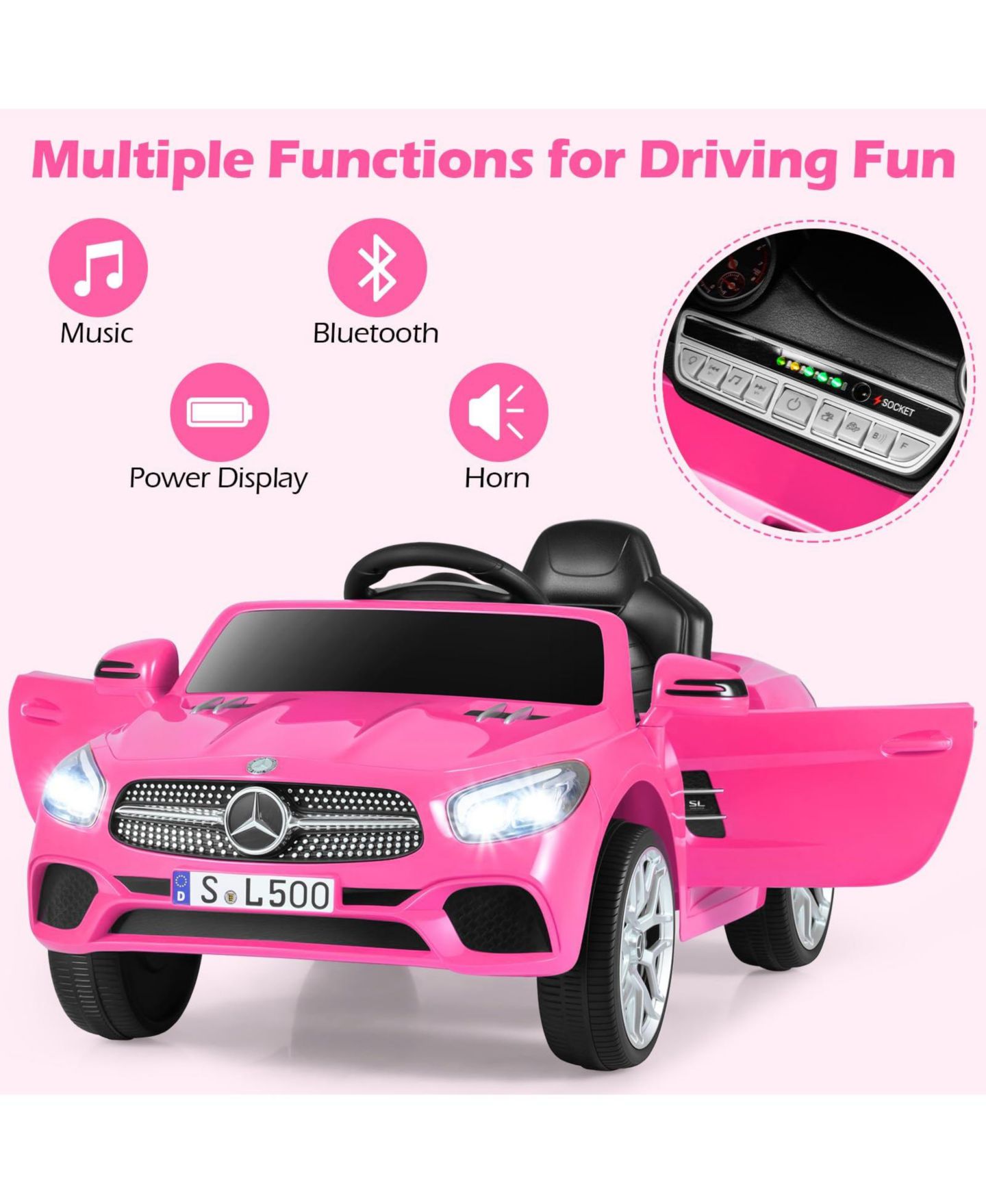 Детская игрушка Mecale G63 12V Remote Control Licensed Mercedes-Benz Ride-On Car, For 2 Riders, Ages 3+, цвет: Розовый — фото 6