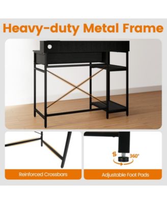 48" Computer Desk with Monitor Stand, Drawer, and Shelves, Home Office Workstation