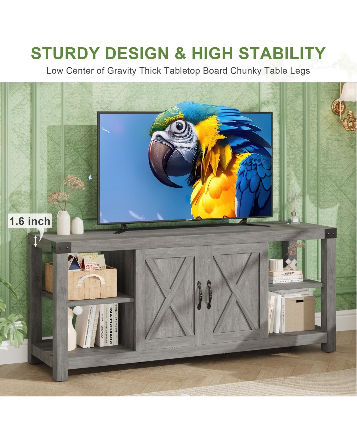 gaomon 60" Farmhouse Tv Stand for 65" TVs, Entertainment Center Console with Storage Shelves