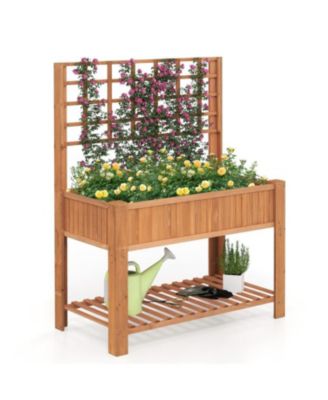 Elevated Wooden Planter Box with Trellis Raised Garden Bed