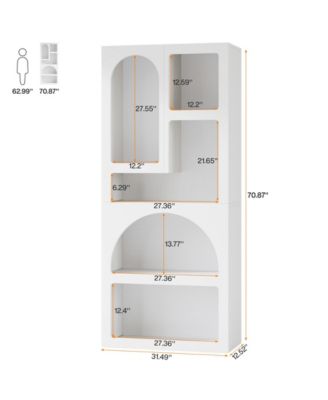 70.87" Tall Geometric Bookcase Set of 2, Arched Bookshelf with 5 Irregular Storage Shelves, Open Art Decor Display Shelf for Living Room