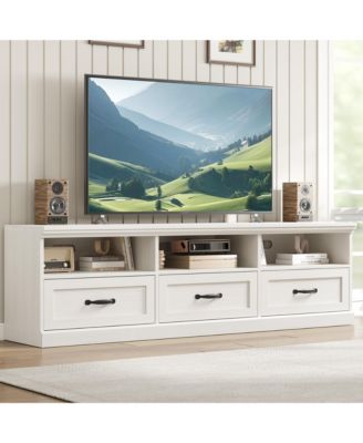 Mid-Century Modern 75" TV Stand Entertainment Center, Storage Drawers & Open Shelves for 75 Inch TVs