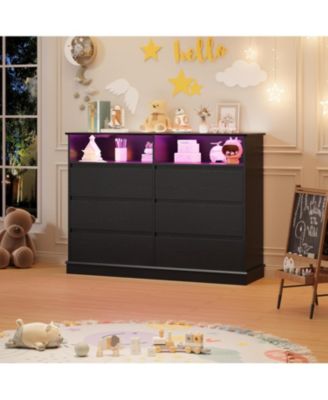 6 Drawer Dresser for Bedroom with LED Lights & Charging Station, Modern Dresser with LED for Bedroom
