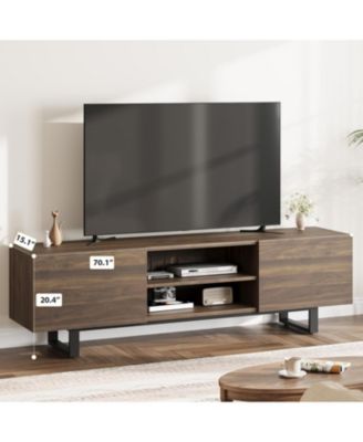 Industrial TV Stand for 65+ inch TVs, Modern Entertainment Center with 2 Drawers, Wooden Media Cabinet with Heavy Duty Leg & Open Storage