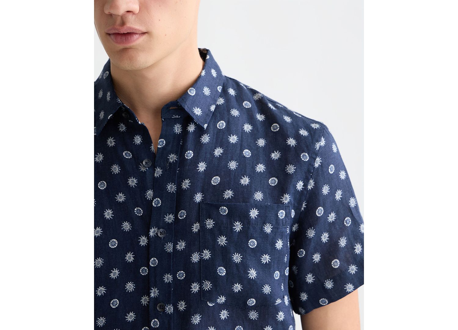 Men's Linen Micro Print Short-Sleeve Shirt