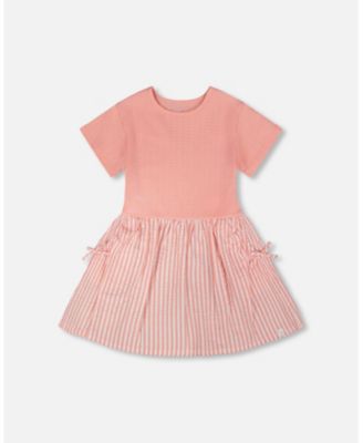 Toddler Girls Bi-Material Dress Peach
