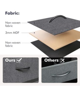 5-Drawer Bedroom Dresser, Fabric Storage Dresser with Anti-Tip Kit and 4 Hooks, Tall Vertical Dressers, Sturdy Steel Frame, Wooden Tabletop