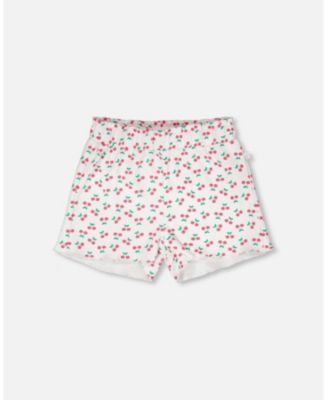 Big Girls Rib Shorts White Printed Cherries