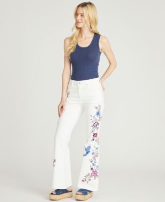 Women's Farrah Flare Mid-Rise Floral  Embroidered Jeans