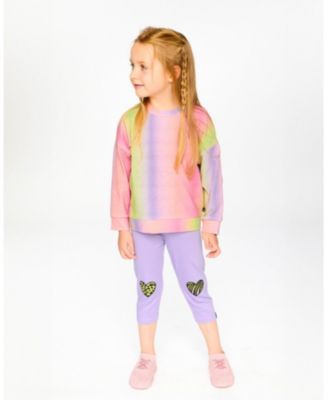 Big Girls ganic Cotton Jersey Capri Mauve with Knee Screen Hearts Appliques