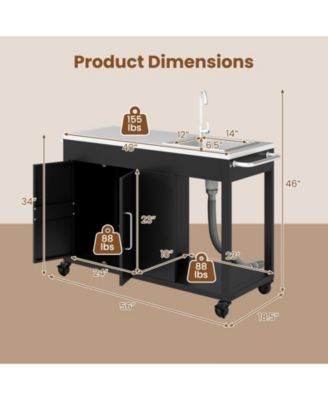 56 Inches Outdoor Grill Table with Sink and Stainless Steel