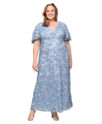 Plus Size Lace V-Neck Flutter-Sleeve Gown