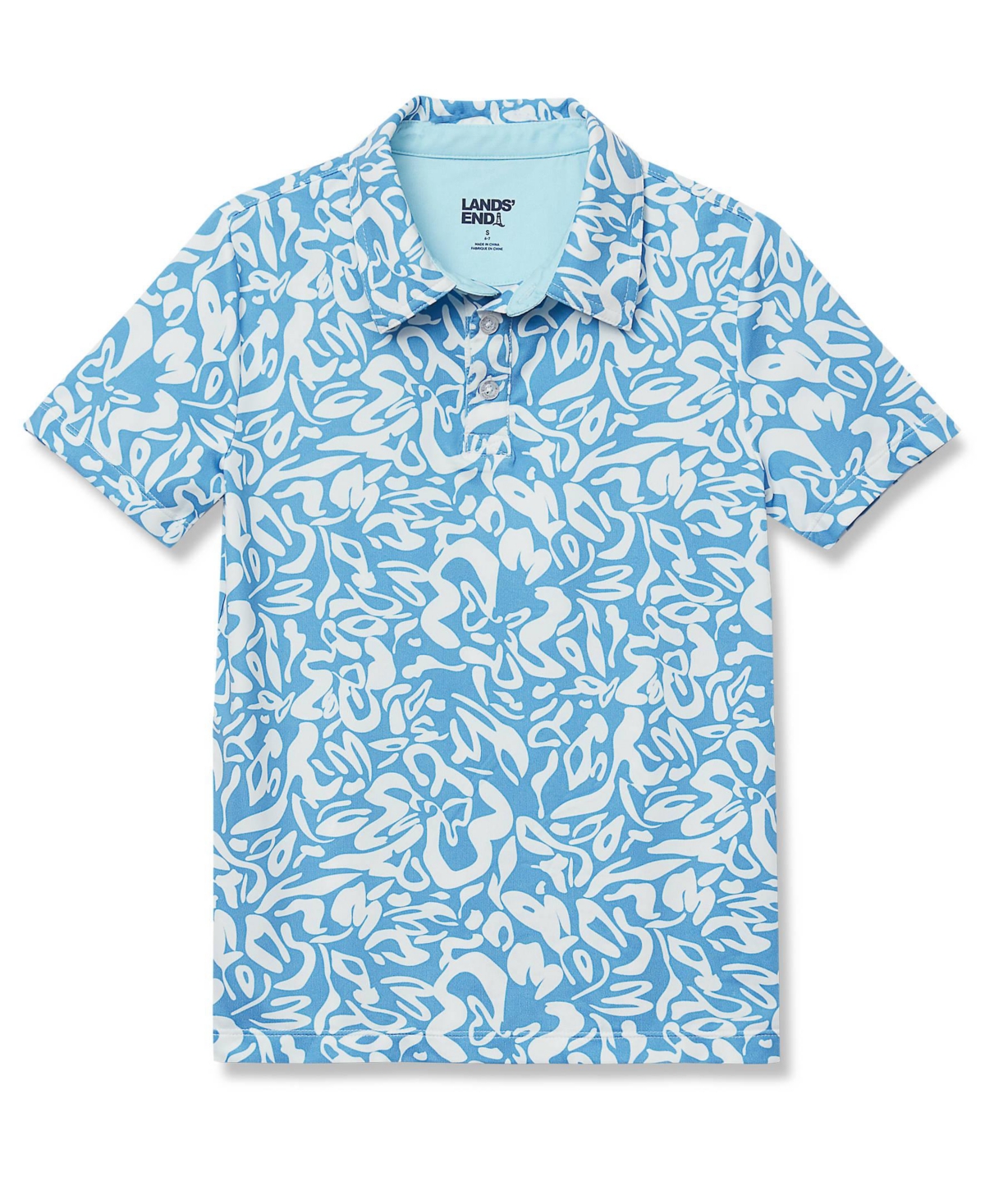 Lands' End Boys Short Sleeve Performance Polo - Blue tropical floral