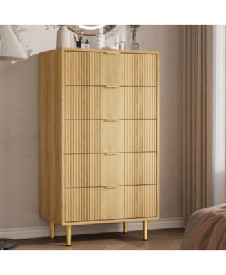 Fluted Dresser for Bedroom with 5 Drawers, 44.3" Tall Modern Chest of Drawers with Metal Handle