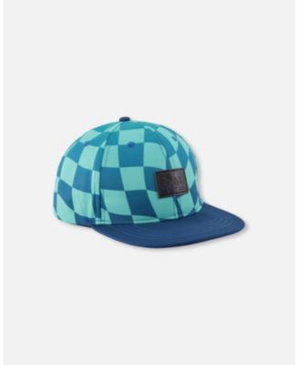 Baby Boys Cap Teal Printed Checkerboard