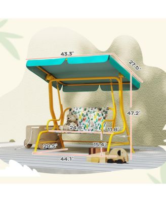 Kids 2-Seater Porch Swing with Seat Belts, Adjustable Canopy