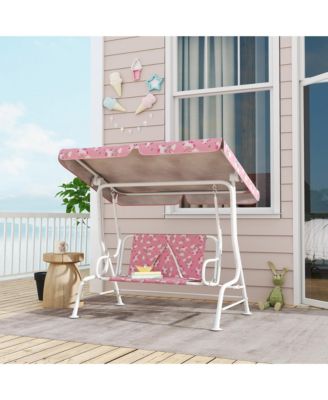 Kids Porch Swing with 2-Seater, Safety Belts, Adjustable Canopy