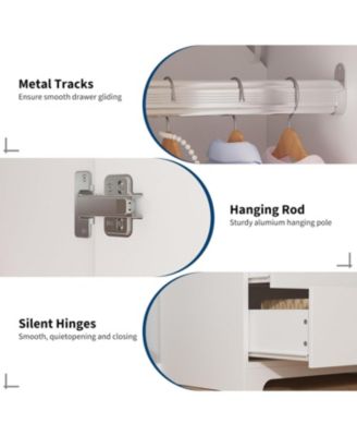 71" Armoire Wardrobe Closet with 2 Drawers & 2 Doors, Adjustable Shelves, Hanging Rod, Modern Bedroom Storage Cabinet
