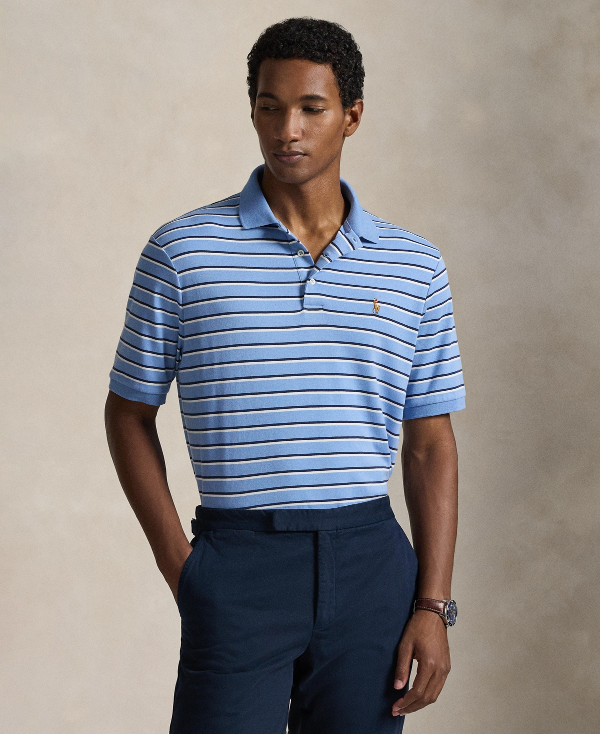 Polo Ralph Lauren Men's Short-Sleeve Classic-Fit Striped Polo Shirt - Sky Blue Multi