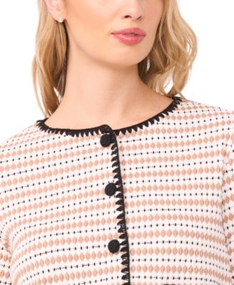 Women's Crochet Detail Long-Sleeve Crew Neck Cardigan