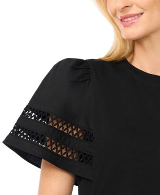 Women's Combo Trim-Sleeve Crew Neck Top